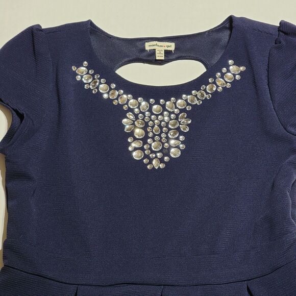 Monteau Girl Dress Dark Navy w/ Diamond Studs - Size 10/12 (M) - Picture 2 of 5